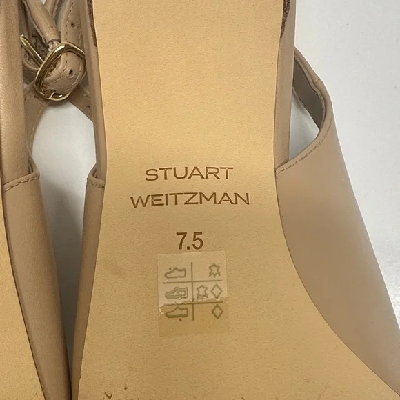 Stuart Weitzman Mara 50 Leather Slingback Kitten Heels Pump Shoes Beige Size 7.5 - Picture 8 of 9